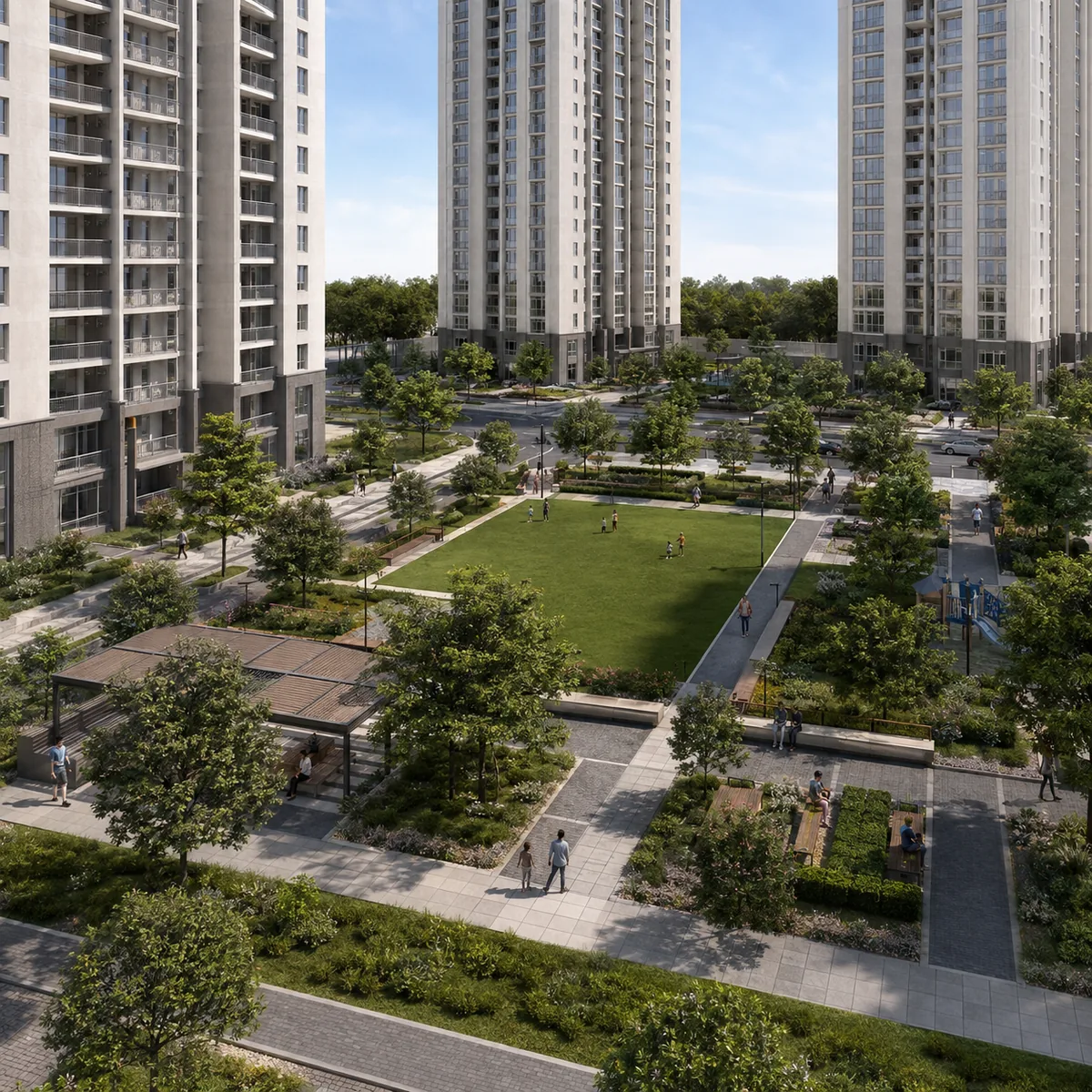 Indicative landscaped grounds between the Goyal Soukya Road towers at Thirumalashettyhally, Hoskote taluk
